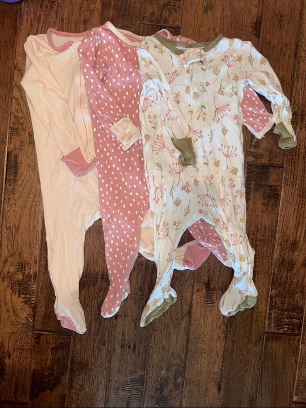 cloud island Pink, Cream & Green Floral Footed One-Piece Set